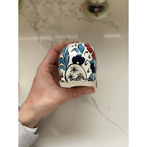 Hand Made Ceramic Elephant Floral Blue Red Green 5 in - Picture 5 of 9